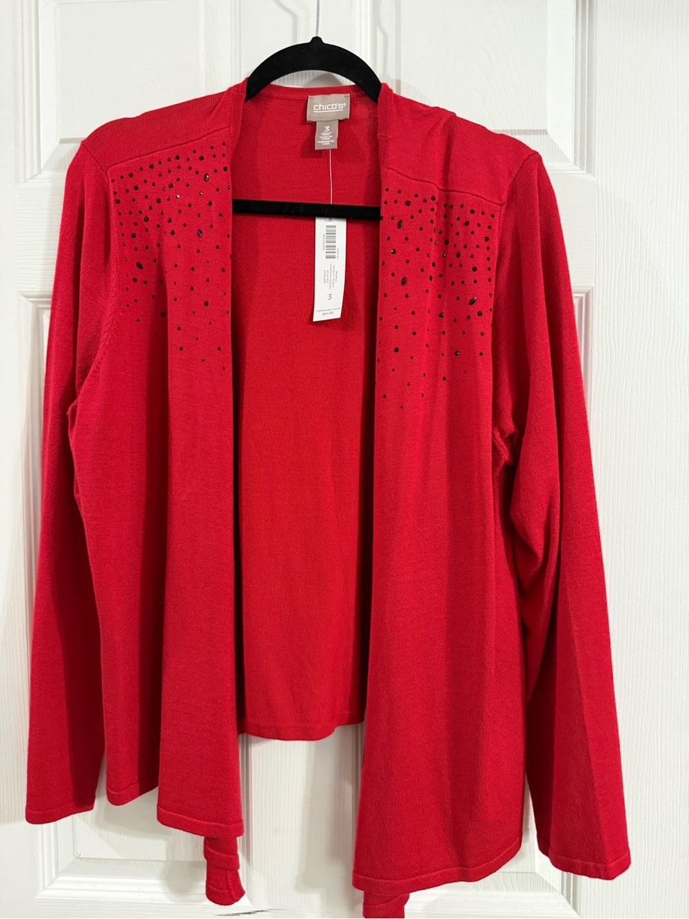 Chico's Bright Red Open-Front Studded Cardigan